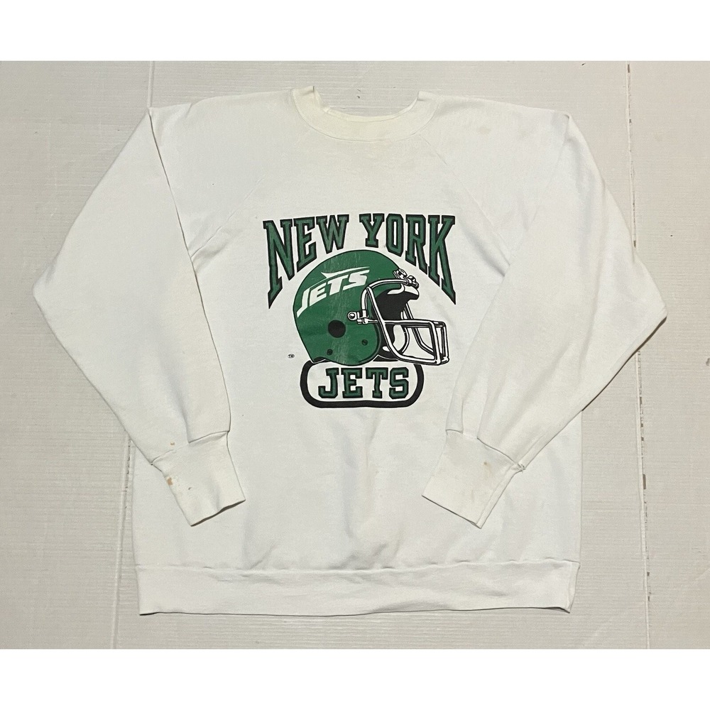 Vintage 90's 80's New Your Jets NFL Sweatshirt Medium Logo 7 White Made In USA